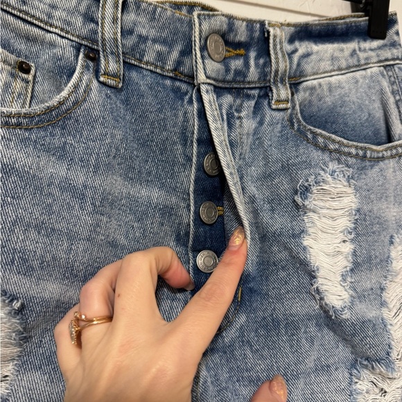 PacSun Distressed Denim Jean Shorts size 24 button fly high waisted cutoffs - Picture 3 of 5